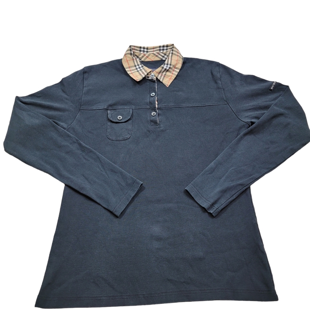 Authentic Vintage Burberry Golf Polo Womens Size XL Nova Check Long Sleeve